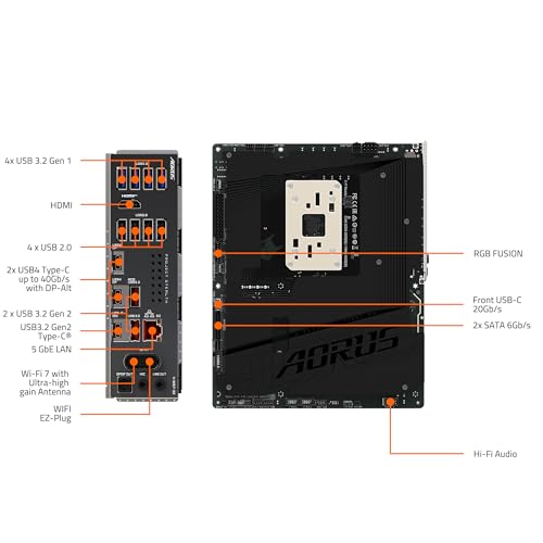 GIGABYTE Scheda madre X870 AORUS Stealth AMD AM5 ATX, supporta AMD Ryzen serie 9000/8000/7000, DDR5, fase di alimentazione 16+2+2, 4X M.2, PCIe 5.0, USB4, WIFI7, 5 GbE, PCIe EZ-Latch Plus, garanzia di - Scheda madre - Immagine 9