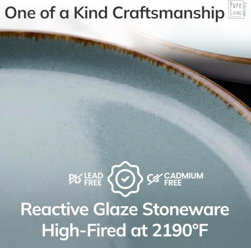 Image of 12 Piece Stoneware Dinnerware Set for 4, Handmade Plates and Bowls Set