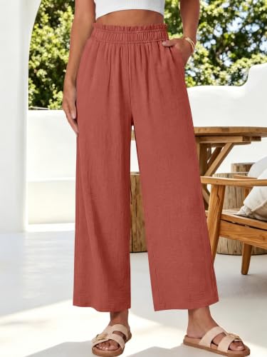 Image of ANRABESS Womens Wide Leg Cropped Palazzo Pants | Lightweight Breathable Elastic High Waisted Pants, Beach Vacation Flowy, Lounge & Casual Summer Trousers with Pockets
