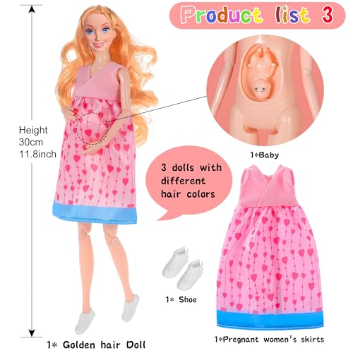 dollbie 3-Pack 11.5 inch muñecas embarazadas con vestidos miniatura 4