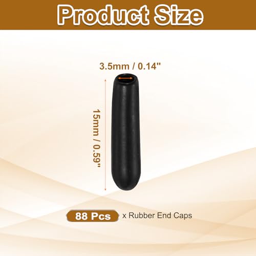 Image of uxcell 88Pcs Rubber End Caps, 3.5mm(1 /8 inch) ID 15mm(9 /16 inch) Height Round Screw Thread Protectors Flexible Screw Bolt Covers Caps for Metal Tube Rod Bolt, Black