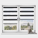 OUBO Doppelrollo Klemmfix ohne Bohren Schwarz-weiß B70 x H120cm (Stoffbreite: 66cm), Duo Rollo für...