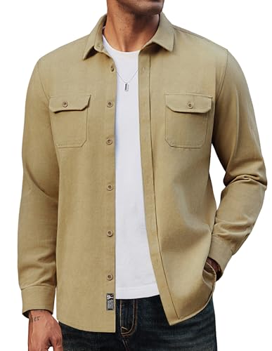 PJ PAUL JONES Mens Casual Shacket Cotton Twill Lightweight Jackets Button Down Shirt Jacket with Pockets