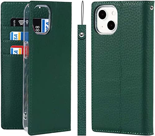 Kgdhb Leather Flip Phone Case Wallet, [Kickstand][Card Holder] Lychee Pattern Folio Cover For Apple Iphone 14 Pro Case Holster, With Wrist Strap (Color : Green) #TOP2