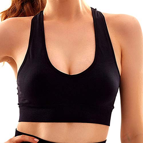 Women’s Seamless Racerback Bra Light Support Yoga Bra Workout Removable Padded Black Large