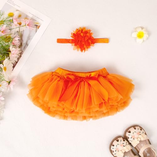 Image of 6M-3T Infant Baby Girl Tutu Skirt Toddler Girls Solid Color Tulle Skirts Birthday Outfits with Headband