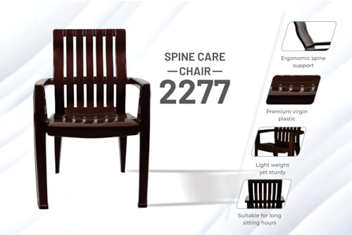 Image of ITALICA 2277 Spine Care Plastic Chair for Indoor /Outdoor /Study /Office /Living Room /Dining Room /Bedroom /Kitchen /Garden /Stackable Chair - Set of 2 Pcs Chair (2, Brown)