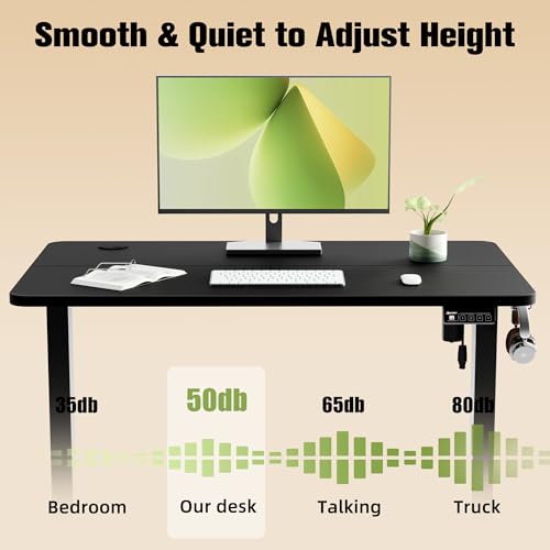 Image of ERGOMAKER Electric Standing Desk 100x60cm (39.4 inchx23.6 inch), Height Adjustable Sit Stand Desk with Splice Board for Home Office, Computer Desk Memory Preset (Black Frame + Black Desktop)