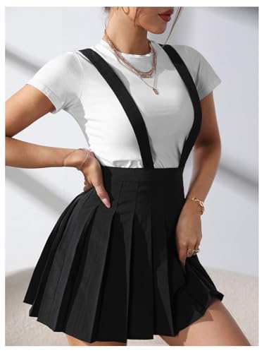 Women's Pleated A Line Mini Overall Skirt High Waisted Summer Suspender Skirts2