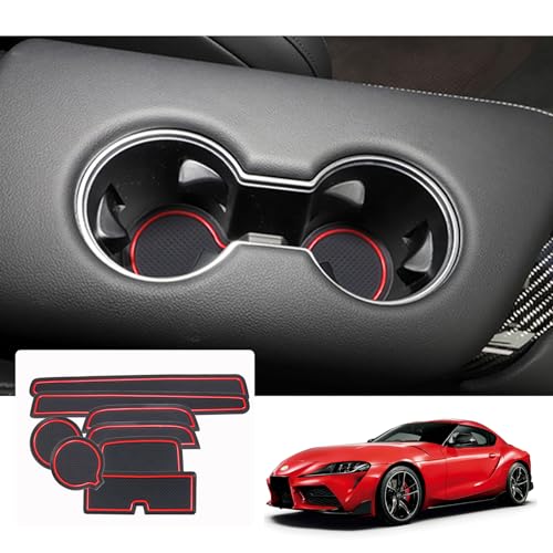 【GAFAT】TOYOTA スープラ トヨタ DB型 5代目 2019+ GR Supra 新型 専用 ドアポケットマット ラバーマット ゴム 防音 ドリンクホルダー ドレスアップ インテリアラバーマット 汚れ防止 右ハンドル専用 傷防止 滑り止め (レッド)
