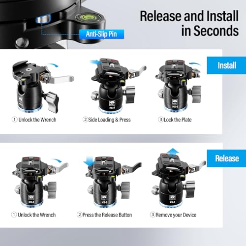 image for SIRUI Ball Head for Tripod, 29mm Ball Head KS-5, 360° Panoramic Alumi
