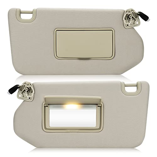 Beige Left & Right Side Sun Visor with Light for 2013-2018 Nissan Pathfinder for 2014-2017 Infiniti QX60 for 2013 JX35 Car Visor Replacement for 96401-9PB0A 96400-9PB0A Sunvisor
