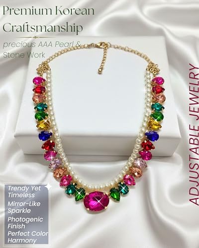 Image of Mansiyaorange Statement AD CZ American Diamond Cubic Zerconia Pearl Necklace Set | Gold Plated Chunky Fashion Jewelry for Women & Girls