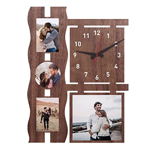 TATLETATLE Reloj de pared con marco de fotos para parejas, nombre personalizado, para sala de estar, dormitorio, collage de fotos familiares, reloj de madera, regalo para el día de San Valentín