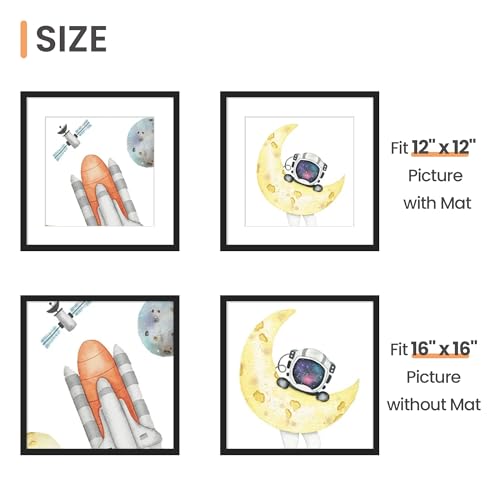 Image of upsimples 16x16 Picture Frame, Gallery Glass Poster Frames Set of 3, Black