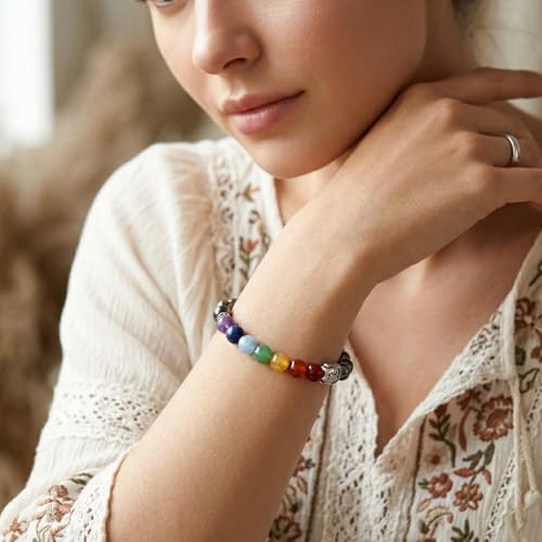 Image of Young & Forever Spiritual Master Collection: 7 Chakra Healing Crystal & Natural Stone Bead Bracelet for Men & Women - Reiki, Yoga, Meditation & Stress Relief Energy Jewelry