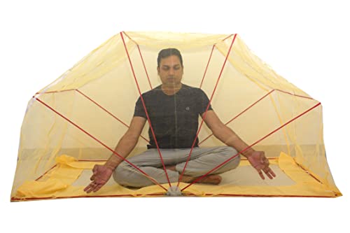 Image of Elegant Premium Cotton Mosquito Net for Mid Size Bed (Divaan)(4x6 Feet Yellow) | Foldable Machhardani with High-Density Mesh & Washable
