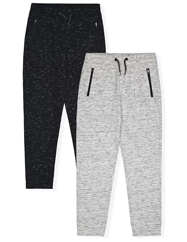 Boys Fleece Jogger Sweatpants with Zipper Pockets 2-Pack Pull on Pants for Kids