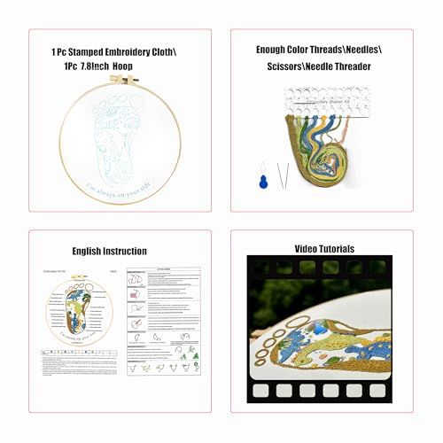 Image of mozhijing Dinosaurs Embroidery Kit for Beginners, Handmade Embroidery Gift for Newborn Boy, Embroidery Hoops, Fabric, Patterns, Floss, Needles, Needlepoint Cross Stitching Supplies