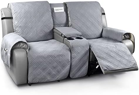 TAOCOCO 2 Seater Recliner Chair Cover,Armchair Recliner Cover with Storage,Loveseat Recliner Slipcover for Leather Sofa,Washable Recliner Sofa Protector with Elastic Straps(Dark Grey)