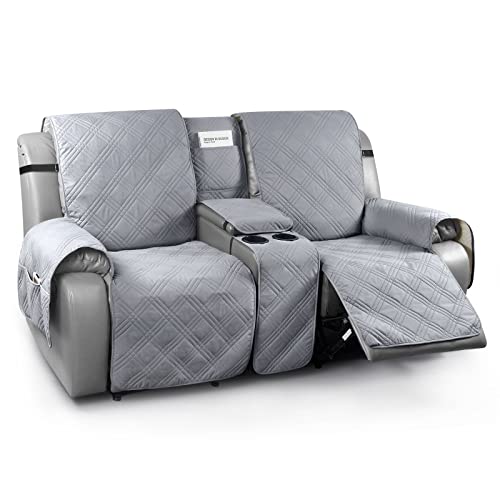 TAOCOCO Loveseat Recliner Cover with Center Console, 100% Waterproof Pet Cover for Dual Recliner with Cup Holder, Split Reclining Loveseat Cover Furniture Pet&Kids Protector (2 Seater, Gray)