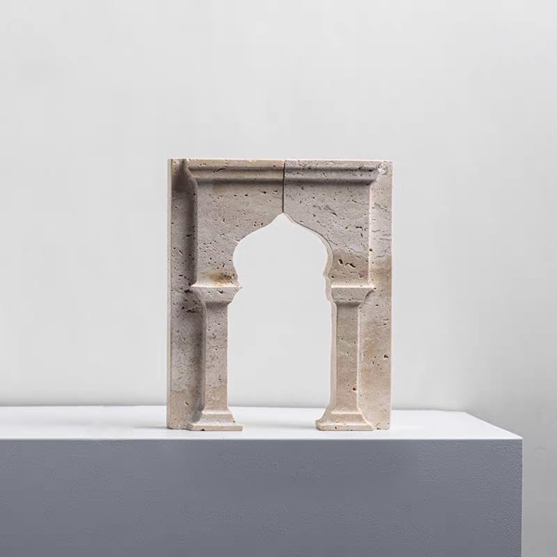 Set of 2 Piece Modern Travertine Bookend, Arc de Triomphe Design, Natural Stone Book Holders for Desk and Shelf (2 pcs 1 Set -Arc de Triomphe)