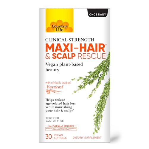 Country Life Maxi-Hair & Scalp Rescue Clinical Strength Plant-Based Beauty 30 Softgels Gluten Free