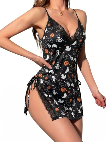Image of Avidlove Sexy Night Gowns for Woman Slit Lace Trim Lingerie with thong