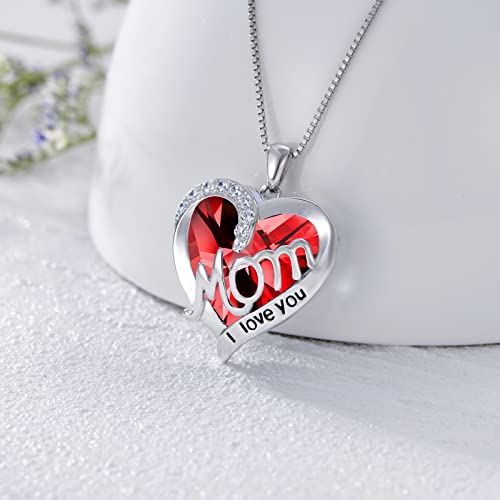 Toupop Crystal Necklace For Women S925 Sterling Silver I Love You Forever Heart Mom Pendant Necklace With Heart Birthstone Birthday Jewelry For Women Mom Grandma #TOP2