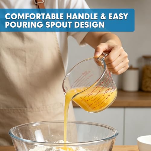 KOMUEE 4 Pack Glass Measuring Cups Set, 5 Oz, 1-Cup, 2-Cup, 4-Cup Liquid Measuring Cups with Lids for Kitchen, Freezer and Microwave Safe by KOMUEE - Image 5