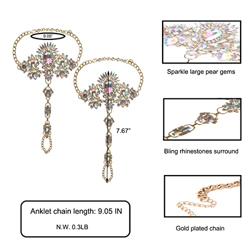 Nabroj Foot Jewelry Rhinestone Anklet Gold Ab Crystal Barefoot Sandals Beach Wedding Feet Summer Jewelry Barefoot Bracelet Chain Costumes Featival Jewelry For Women-Jl01 Crystal-2 #TOP6