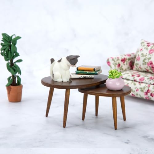 Ibasenice 9S155C51955AS00315BIMU3 2Pcs Mini Triangle Coffee Table Wood Miniature 1 12 Scale Coffee Table Decoraciones Para Salas De Casa Doll House Layout Scene Tiny House Table Chair Kiri Child Birch Computer Desk thumb #2