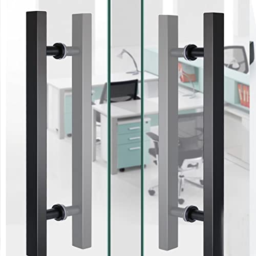 24 Inch Square Rectangle Shape Stainless Steel Pull Entrance Gate Long Handle Modern Commercial Interior Exterior Door T Bar Pull Push Two Side Glass Door Handle Matte Black Paint Finish #TOP5