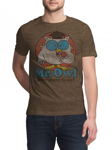 Tee Luv Mr Owl How Many Licks T-Shirt - Vintage Tootsie Pop Graphic Tee Shirt (Brown Heather) (XL)