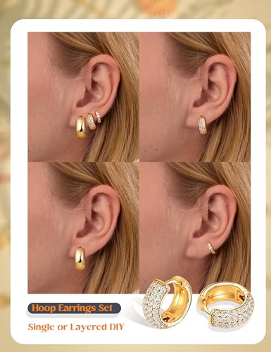 Image of LOLIAS Small 14K Gold Plated Chunky Hoop Earrings for Women Hypoallergenic Silver Earrings Set for Sensitive Ears Non Tarnish Huggie Hoops Earring Stacks for Multiple Piercing Jewelry Lightweight 3Pairs