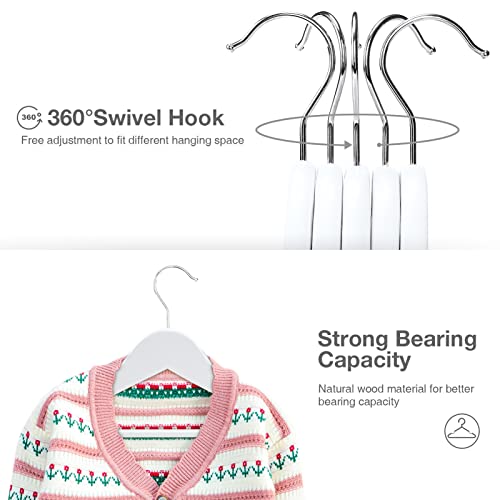 Image of HOUSE DAY Wooden Kids Hangers - 20 White Painted & Varnished Kids Coat Hangers - 3-15 Years - Rotatable & Notched - 35.5cm Width - Max 3.5kg Weight