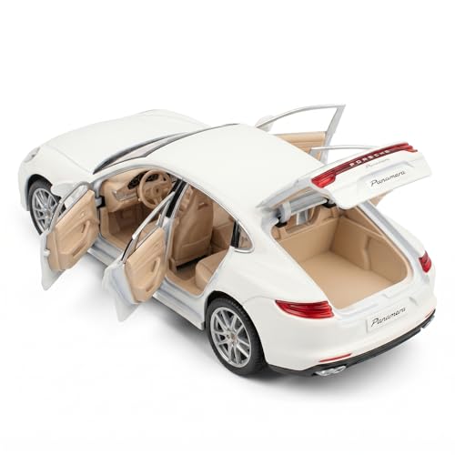 Image of Porsche Panamera 1:24 Scale Die-Cast Car Model White - Steering Wheel Smoke Atomiser Sound Light Openable Doors Pull-Back Alloy Four-Door Sports Car