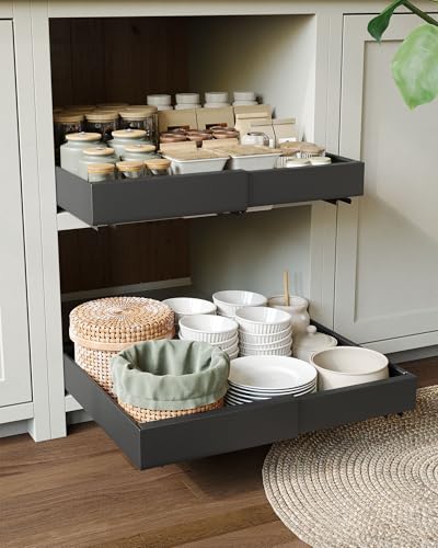 NETEL 2 piezas Organizador de Gabinete Extraíble, Cajones Deslizables para Cocina, Organizador de Cajones de Cocina, No Drill Adjustable Drawer 32CM-52CM W, Negro