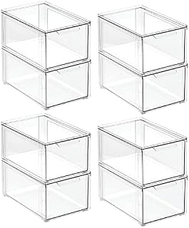 mDesign Plastic Stackable Bathroom Storage Organizer Bin with Pull Out Drawer for Cabinet, Vanity, Shelf, Cupboard, Cabinet, or Closet Organization - Lumiere Collection - 8 Pack - Clear
