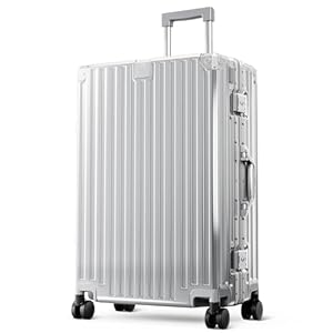 ALPHA CAMP Koffer Größe L Reisekoffer Leicht Hartschalenkoffer Polycarbonat 65L Luggage Suitcase mit Rollen TSA Schloss & Aluminium Rahmen Handgepäck 44 * 26.5 * 66cm Silber