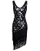 BABEYOND 1920s Vintage Flapper Sequined Dress Gatsby Fringed Dress Roaring 20s Party Dress V-Neck (Black with Colorful Sequins, S)