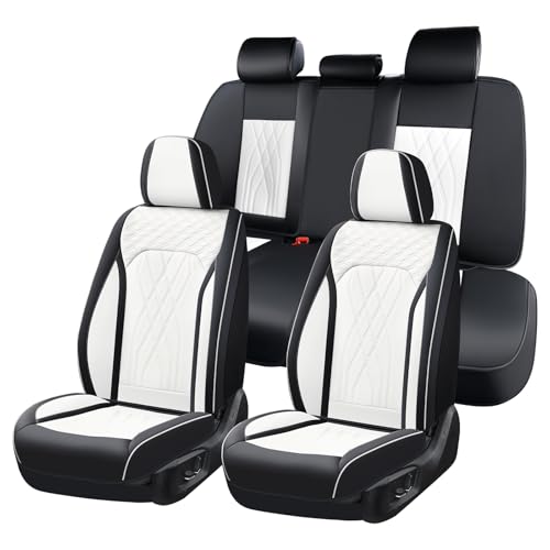 Image of FLORICH Leather Car Seat Cover Full Set Automotive Seat Covers 5 Seats Front and Back Seat Cover Full Coverage Car Seat Cushion Universal Fit for Most Car Truck SUV Seat Protection, Black&White