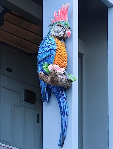 Outdoor Bird Statue Garden Decoration,Bird Statue Gift Real Parrot Figurine,Resin Bird,Garden Bird Figurine,Flapping Macaw Bird Tropical Decor Wall Sculpture, Polyresin, Full Color #TOP2