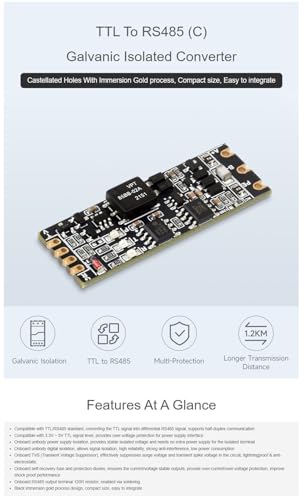 Galvanic Isolated TTL to RS485 (C) Converter Module Point-to-Point Half-Duplex Communication 3.3V ~ 5V TTL Signal Level 200W Iightningproof and Surge-Suppress 6KV ESD Protection