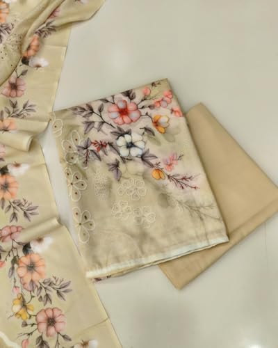 Image of KTI Women Cotton Unstitched Salwar Suit Material with Dupatta Geometric & Floral Printed Dress Material for Daily Wear Casual & Office Wear
