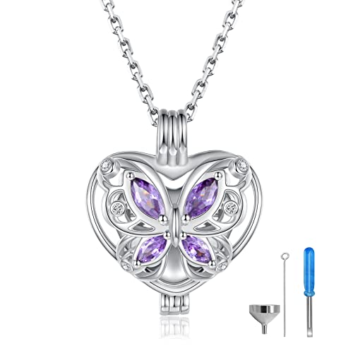 Butterfly Cremation Urn Necklace For Ashes - 925 Sterling Silver Cross Cremation Memorial Keepsake Locket With Cubic Zirconia Pendant Jewelry Women Keepsake Bereavement Gift For A Loss Of The Loved One (Open Locket) #TOP15