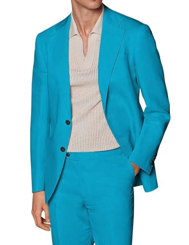 Mens 2 Piece Linen Suit Beach Wedding Suit Slim Fit Casual Summer Lightweight Groomsmen Tuxedo Linen Jacket Pants