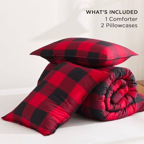 Image of Andency Red and Black Plaid Comforter Set Queen(90x90Inch), 3 Pieces Buffalo Plaid Checkered Gingham Bedding Comforter Sets, Soft Burgundy Lightweight Geometric Down Alternative Bed Set