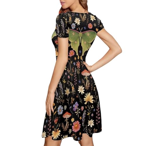 Image of AFPANQZ Womens Casual Summer Lightweight Vintage Dress Short Sleeve Midi Dress Knee-Long Luxury Formal Dress