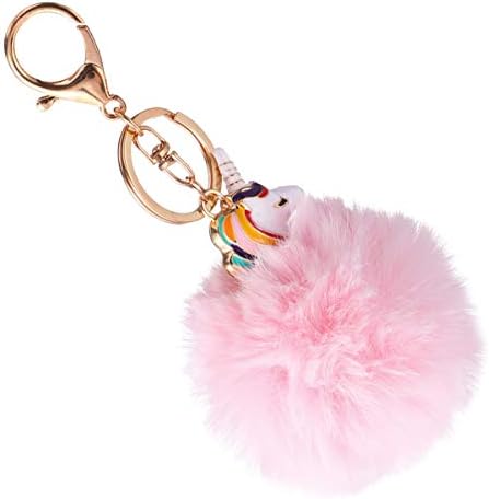 Unicorn Pom Pom Keyring Pompom Keychain Fluffy Keyring Cute Unicorn Keychain Plush Ball Bag Hanging Charm Pendant for Women Bag Backpack Accessories
